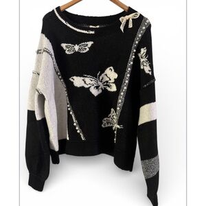POL Butterfly and Embellished Pearl Sweater NWT